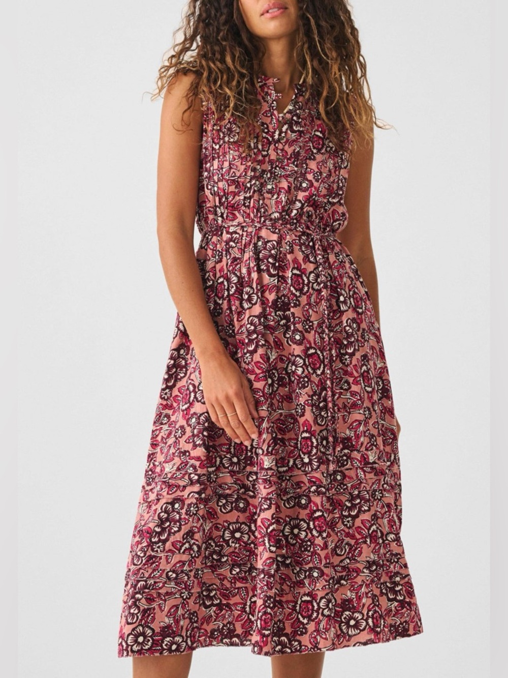 Faherty Pink Floral Midi Dress